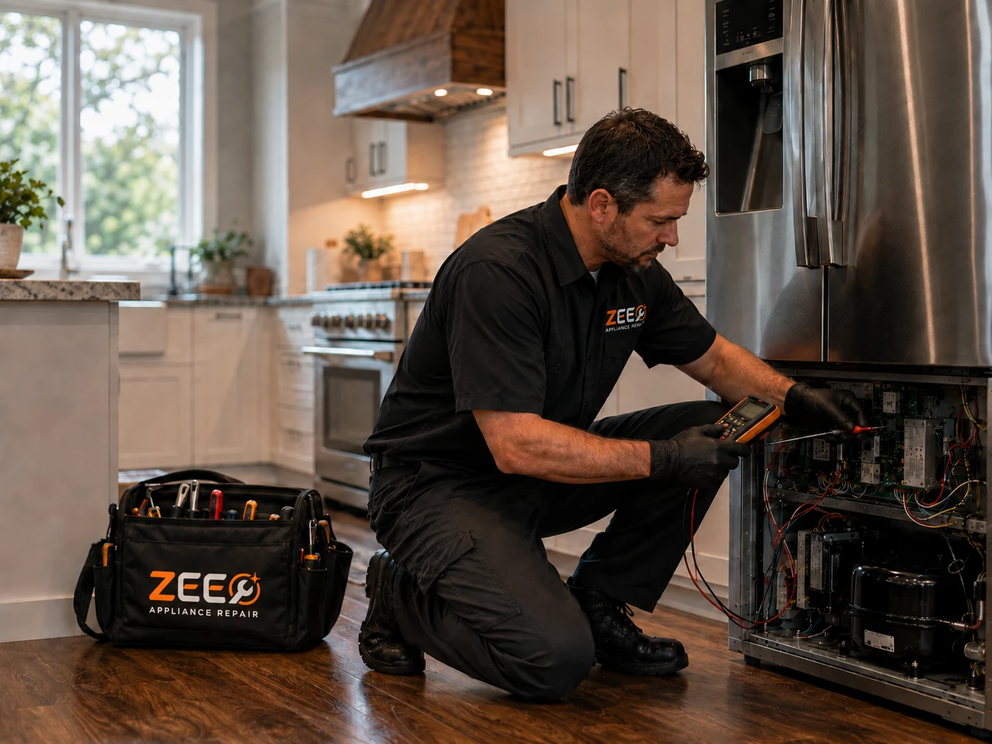 Certified ZEE Master Technician performing digital diagnostics